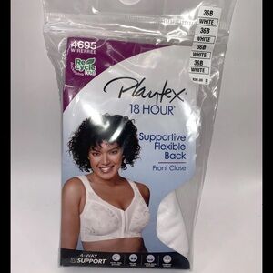 Playtex 4695 White Wire Free Supportive Flexible Back Front Close Bra Size 36B